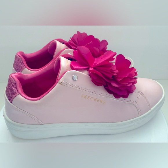 Pink Sketcher Sneakers with Floral Detail - Size 4 - Picture 2 of 10